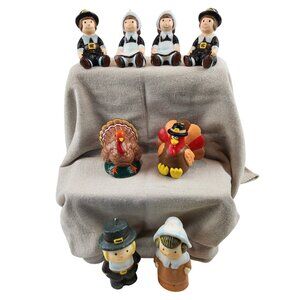 Vintage Thanksgiving Candles Pilgrims & Turkeys Lot of 8 Nostalgic Retro Holiday